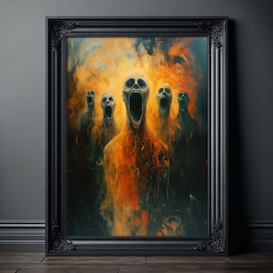 Póster de gritos del infierno, pintura al óleo gótica oscura, impresión de obras de arte de terror, imágenes aterradoras, cosas espeluznantes, pinturas demoníacas, obras de arte góticas