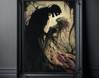 Ghost Art Print, Gothic Romance Poster, Dark Love Wall Art, Supernatural Couple, Memento Mori Decor, Haunting Romantic Horror Art