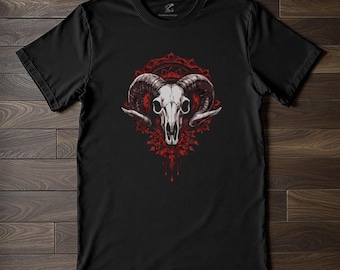 Gothic Ram Skull T-Shirt | Memento Mori Occult Tee | Dark Art Baroque Inspired Design | Macabre Fashion for Alternative Style
