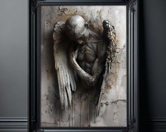 Gothic Broken Angel Wall Art, Surreal Poster for Moody Home Decor, Dark Romantic Art, Horror Artwork, Disturbing Vintage Fallen Angel Art