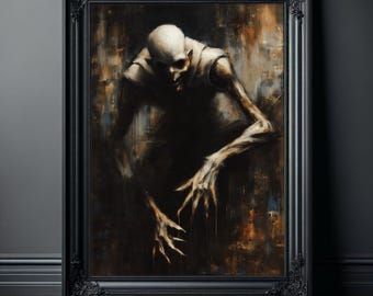 Horror Poster Nosferatu Vampire Gothic Wall Art, Dark Creepy Macabre Painting, Vintage Monster Print, Gothic Home Decor Halloween Gift