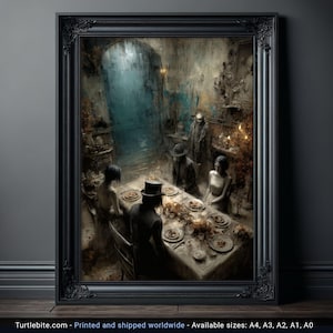 Gothic Dinner Party Print: Haunted Victorian Dining Room, Macabre Wall Art