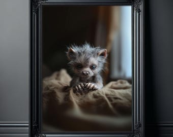 Baby Werewolf Just Woke Up Poster - Gothic Home Decor - Creepy Cute Wall Art - Bizarre Collectables - Gift for her
