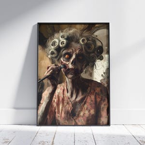 Póster de terror de mujer zombi maquillada, arte mural oscuro y espeluznante, impresiones de brujas caprichosas y godas, The Walking Dead siniestro