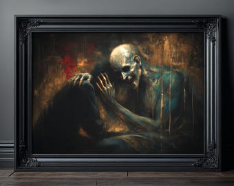 Dark Comfort Art Print - Haunting Skull Painting, Melancholic Gothic Wall Decor, Emotional Macabre Poster, Existential Home Artwork
