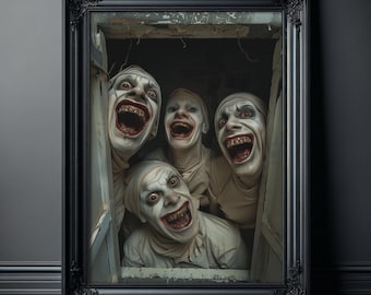 Tadaaa! Poster Creepy Good Old Friends-feest - Dark Spooky Whimsigoth Eerie Wall Art - Dark Clowns-afdruk