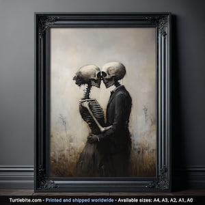 Skeleton Love Story, Gothic Skeletal Romance Painting, Dark Romantic Art, Dark Art Vintage Poster, Macabre Fine Art Print