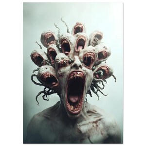 Fierce Multi-Headed Monster Horror Poster Print - Creepy Dark Art Poster - Fantasy Witchy Gift - Extra Large Surreal Gory Wall Art A0 (84.1x118.9cm / 33x47")