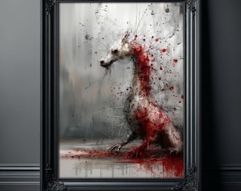 Plakat ze smokiem, abstrakcyjny wydruk z rozpryskującą się krwią, gotycka sztuka ścienna z motywem horroru, wydruk z mrocznym stworzeniem fantasy, surrealistyczna makabryczna dekoracja domu
