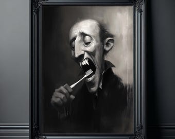 Graf Draculas Dental Care Poster Print, Dark Academic Painting Wall Art, Victorian Dark Humor, Moody Gothic Painting Print for Bathroom
