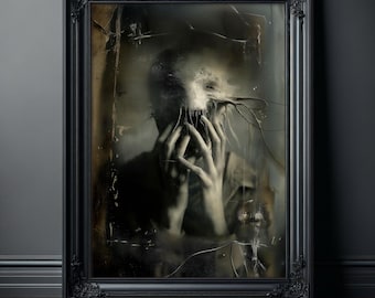 Horror Art Print - Dark Gothic Nightmare Poster, Creepy Surreal Wall Art, Macabre Home Decor, Spooky Atmospheric Photography Print