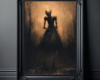 Gothic Art Print, Memento Mori Skeleton Woman in Victorian Dress, Dark Surreal Wall Art, Macabre Horror Poster, Moody Home Decor