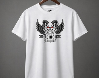 Demon Skull T-Shirt – Winged Ram-Horned Skull with Crossed Daggers (Gothic Metal Art)
