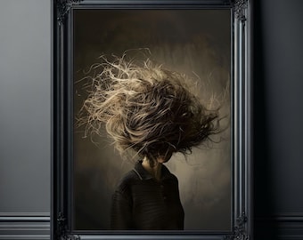 Bad Hair Day-kunstprint, poster donkere humor, eigenzinnig badkamerdecor