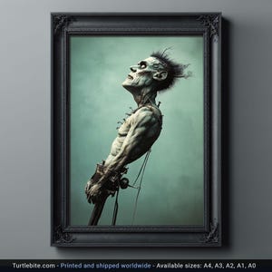Floating Frankenstein Monster Poster, Dark Humor Wall Art, Dark Moody Artwork Printed and Shipped, Horror Artwork, Creepy Stuff