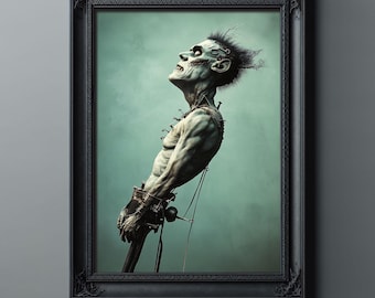 Floating Frankenstein Monster Poster, Dark Humor Wall Art, Dark Moody Artwork Printed and Shipped, Horror Artwork, Creepy Stuff