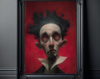 Dark Surrealism Art Print: Gothic Red Portrait, Macabre Home Decor
