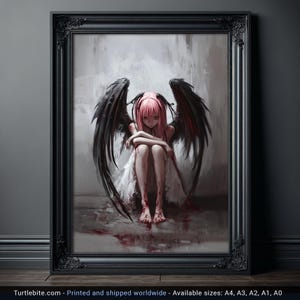 Dark Angel Art Print - Gothic Wall Decor, Fallen Angel Poster, Dark Fantasy Artwork, Melancholy Gothic Home Decor