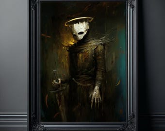 Impresión de esqueleto de caballero medieval, póster de ángel oscuro de Memento Mori, arte mural gótico macabro, decoración de terror para el hogar, pintura barroca de la muerte