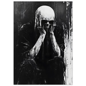 Póster analógico de criatura calavera de terror - Pintura de arte mural oscura en blanco y negro - Impresión vintage de esqueleto en la oscuridad espeluznante imagen 9