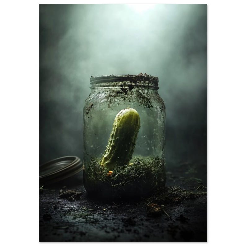 Eigenzinnige muurkunst: posterprint The Last Cucumber, spookachtig keukendecor, humeurige muurkunst groot A0 (84.1x118.9cm / 33x47")