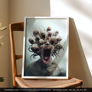 Fierce Multi-Headed Monster Horror Poster Print - Creepy Dark Art Poster - Fantasy Witchy Gift - Extra Large Surreal Gory Wall Art image 9
