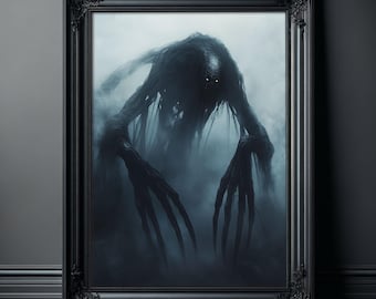 Pôster de Monstro Negro Enigmático, Arte de Parede Demoníaca, Impressão com Vibrações Assustadoras e Bruxa, Arte de Monstro, Imagem de Arte Assombrada, Presentes de Terror