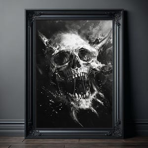 Creepy Screaming Skull Wanddekor, Schwarz und Weiß Horror Poster Kunstdruck, Analog Horror, Gruselige Bilder, Creepy Sachen, Memento Mori Bild 1