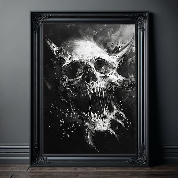 Creepy Screaming Skull Wall Decor, Black and White Horror Poster Art Print, Analog Horror, Scary Pictures, Creepy Stuff, Memento Mori