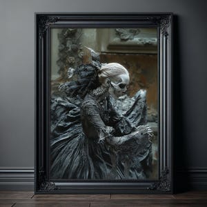 Eerie Gothic Skeletal Beauty Wall Art, Skull Woman Print, Macabre Poster, Scary Pictures, Creepy Stuff, Horror Artwork, Victorian Art