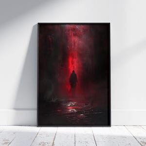 Póster épico gótico, arte de pared místico y espeluznante, tono rojo oscuro, impresión cinematográfica, obra de arte oscura y melancólica impresa y enviada, impresiones artísticas espeluznantes