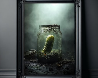 Oryginalna sztuka ścienna: plakat „Ostatni ogórek”, upiorny wystrój kuchni, duża, nastrojowa sztuka ścienna
