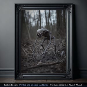 Scary Pictures: Creature in the Dawn Poster, Horror Artwork, Creepy Stuff, Spooky Decor, Dark Wall Art, Halloween Prints, Weird Decoration