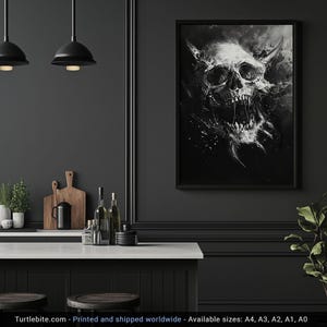 Creepy Screaming Skull Wanddekor, Schwarz und Weiß Horror Poster Kunstdruck, Analog Horror, Gruselige Bilder, Creepy Sachen, Memento Mori Bild 9