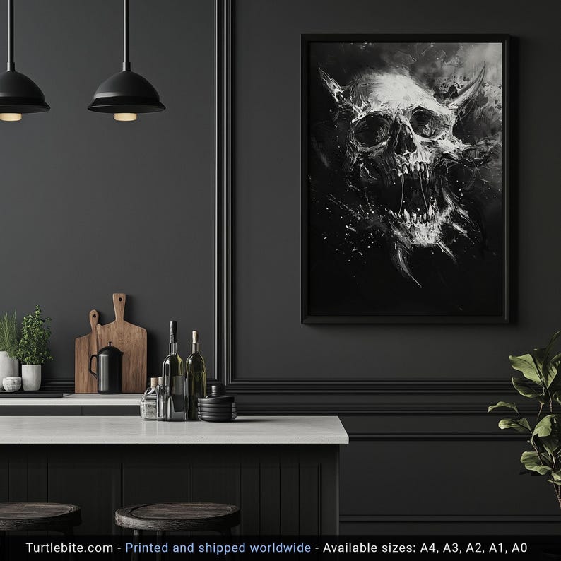 Creepy Screaming Skull Wanddekor, Schwarz und Weiß Horror Poster Kunstdruck, Analog Horror, Gruselige Bilder, Creepy Sachen, Memento Mori Bild 9