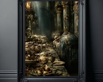 Dark Humor Poster - Grotesque Feast, Baroque Horror Art Print, Dark Academia Wall Decor