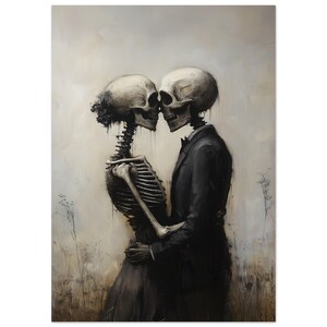 Skeleton Love Story, Gothic Skeletal Romance Painting, Dark Romantic Art, Dark Art Vintage Poster, Macabre Fine Art Print image 10