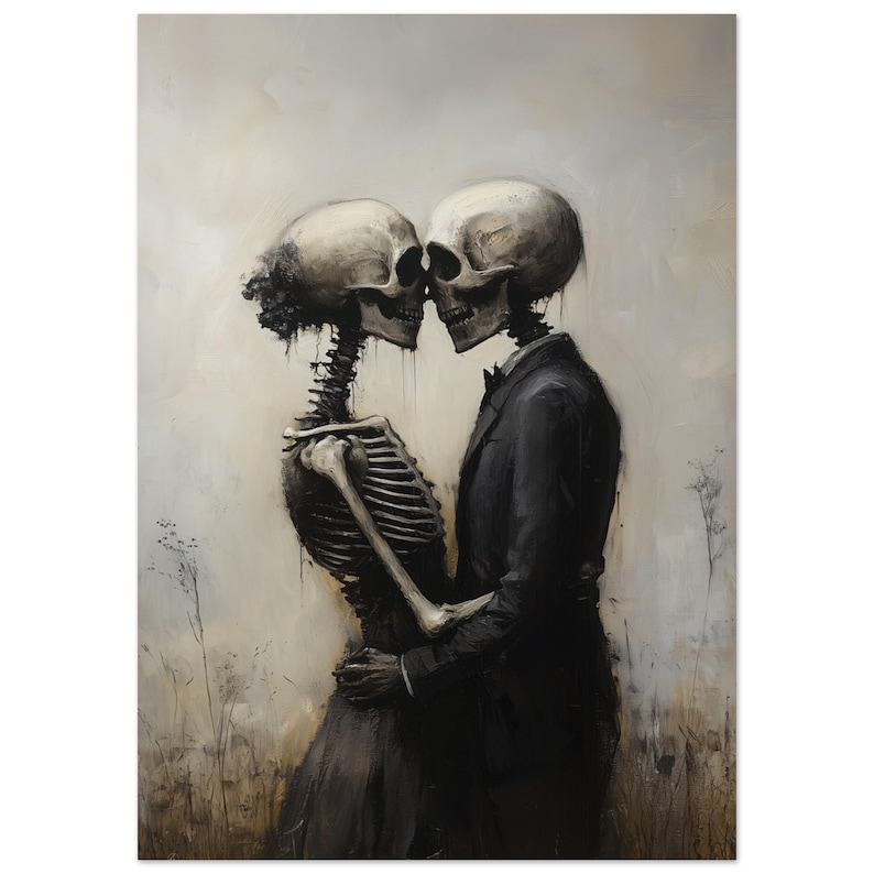 Skeleton Love Story, Gothic Skeletal Romance Painting, Dark Romantic Art, Dark Art Vintage Poster, Macabre Fine Art Print image 10