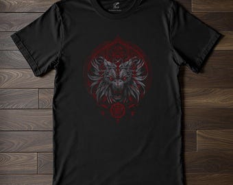 Demonic Wolf T-Shirt, Occult Horror Apparel, Satanic Gothic Graphic Tee, Dark Art Clothing, Witchcraft Symbol Shirt for Alternative Fashion