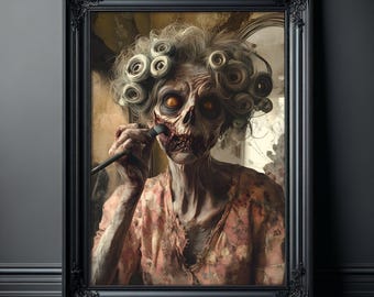 Zombie Woman Make Up Horror Poster, Dark Spooky Wall Art, Witchy Whimsigoth Prints, Ominous Walking Dead