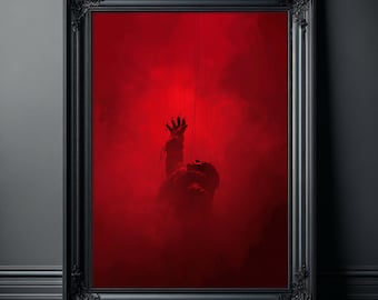 Marionette Poster – Crimson Smoke Gothic Wall Art, Dark Surreal Puppet Print for Creepy Horror Home Decor
