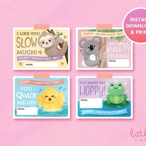 Valentine&#39;s Day Printable Cards for Kids | Instant Download
