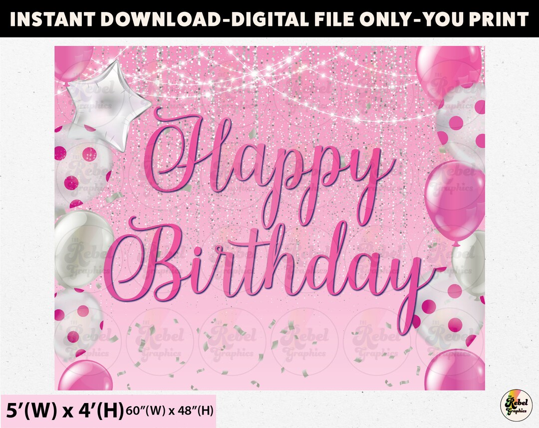 Silver and Pink Women Birthday Backdrop, Birthday Party, Download File ...