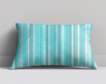 Blue Watercolor Striped 12" by 20" Accent Pillow Cover, lumbar pillow, aqua and teal stripes