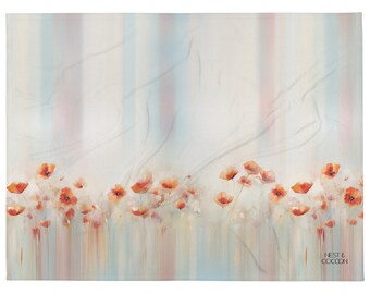 Pretty Poppy Throw Blanket, Cozy and fluffy Sherpa Blanket with bright floral design, Abstract poppy field with red, blue and beige