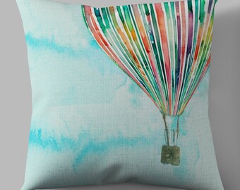 Watercolor Rainbow Hot Air Balloon Accent Pillow 2