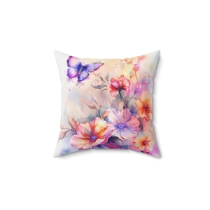 Floral Butterfly Pillow, Home Decor Cushion, Floral Throw Pillow, Butterfly Accent Pillow, Gift for Nature Lovers