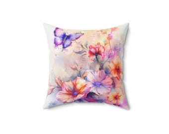 Floral Butterfly Pillow, Home Decor Cushion, Floral Throw Pillow, Butterfly Accent Pillow, Gift for Nature Lovers