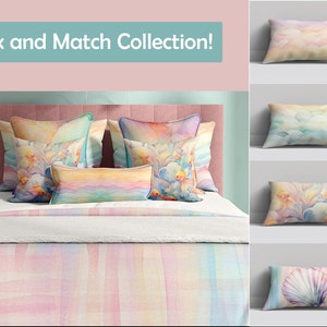 Designer throw pillow, Pastel Sea beachy throw pillows, lumbar 12x20 in size, matching set, decorator pillow nursery