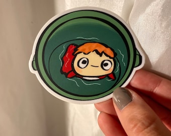 Ponyo in bucket sticker| Studio Ghibli inspired| Vinyl Sticker